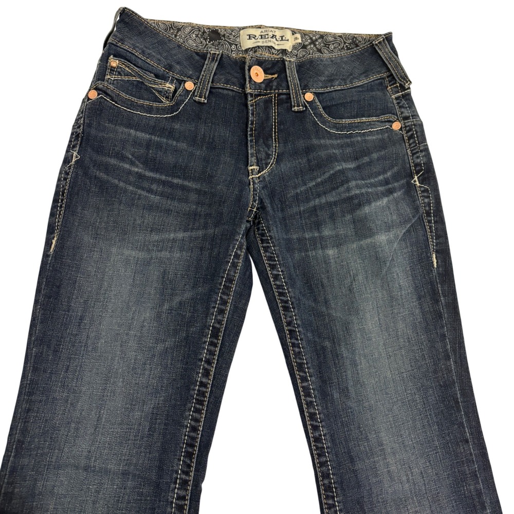 Ariat REAL Denim Dark Blue Jeans Women 28R Straight Leg Western Ranch Cowgirl